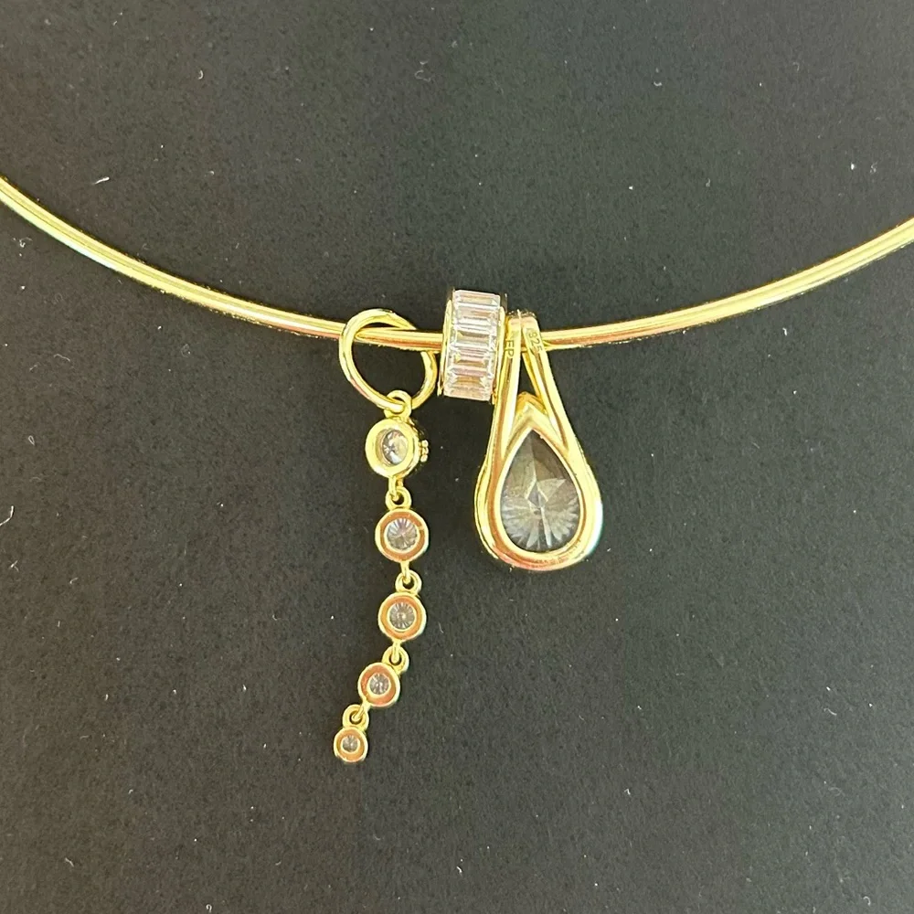EP Jewels Yellow Gold Thin Cuff Necklace & Charms New - Picture 7 of 13